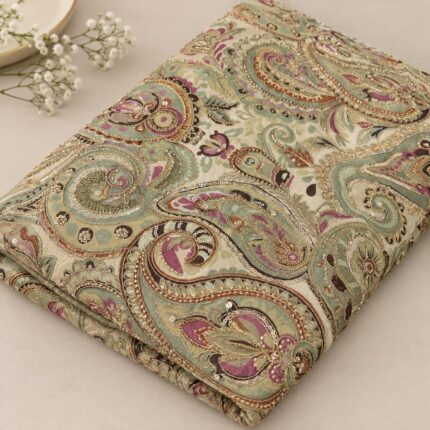 Viscose Crepe Abstract Position Work & Cutdana Handwork Fabric