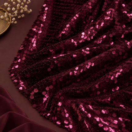 Imported Designer Fabric in Wine with Big Appliqué Sequins Work